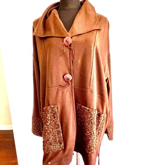 NWT Vintage Lauren Vidal Unique Sweater Blazer Jacket Brown L XL